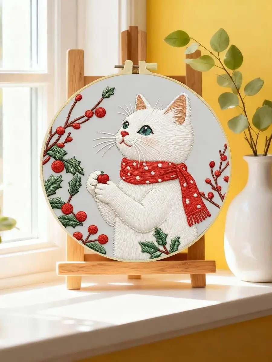 1 Stück 20X20CM/15X15CM 7,87/6,3 Zoll Anmutiges Katzen-Stickerei-Starter-Kit DIY-Kit DIY-Stickerei-Set Handarbeiten Heimdekoration – Detail 6