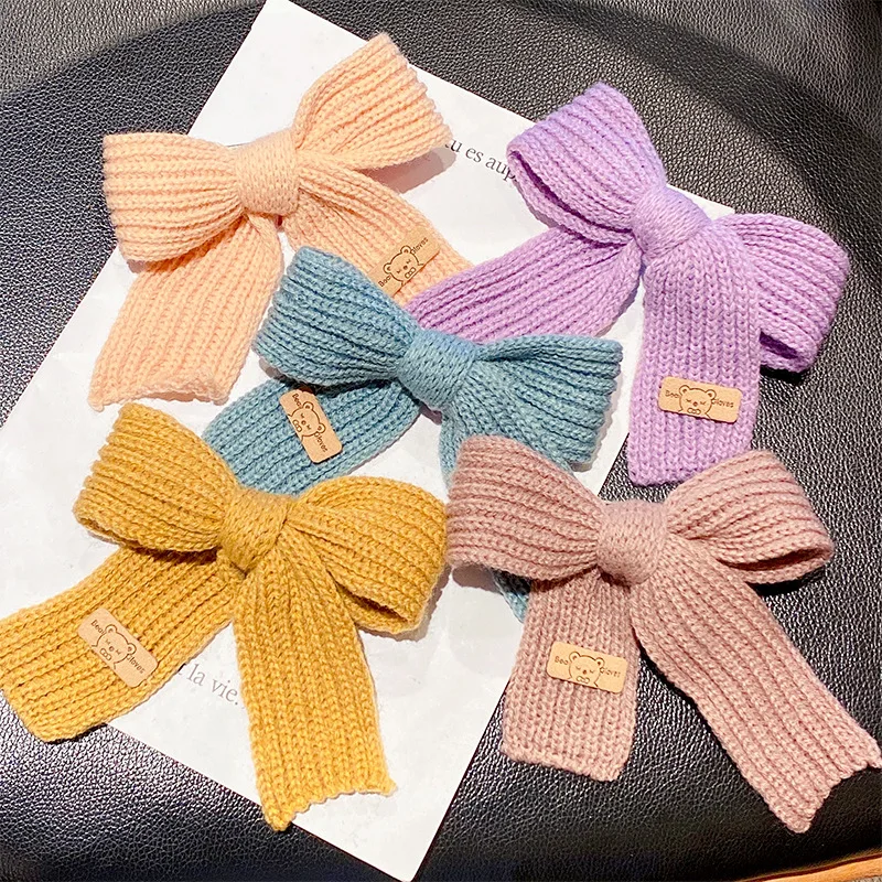 Autumn Winter Hair Clips Cute Bow Wool Hair circle Large Solid Women Accesorios Color Hair Accessories