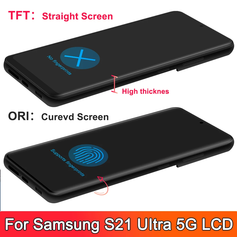 Tested S21 Ultra LCD With Frame For Samsung S21 Ultra 5G LCD G998 G998B SM-G998U Display Touch Screen Digitizer Replacement