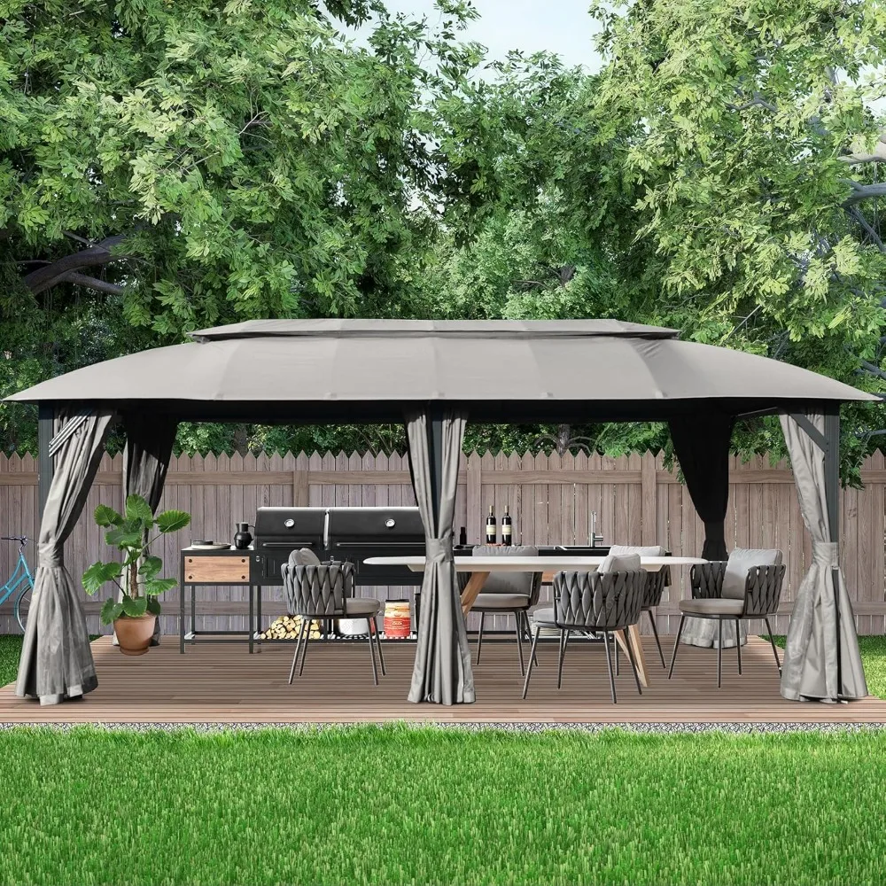 

Gazebos, 10x20FT Gazebo, Outdoor Gazebo with Double Roofs, Privacy Curtains, Mosquito Nettings, Heavy Duty Party Cazebo