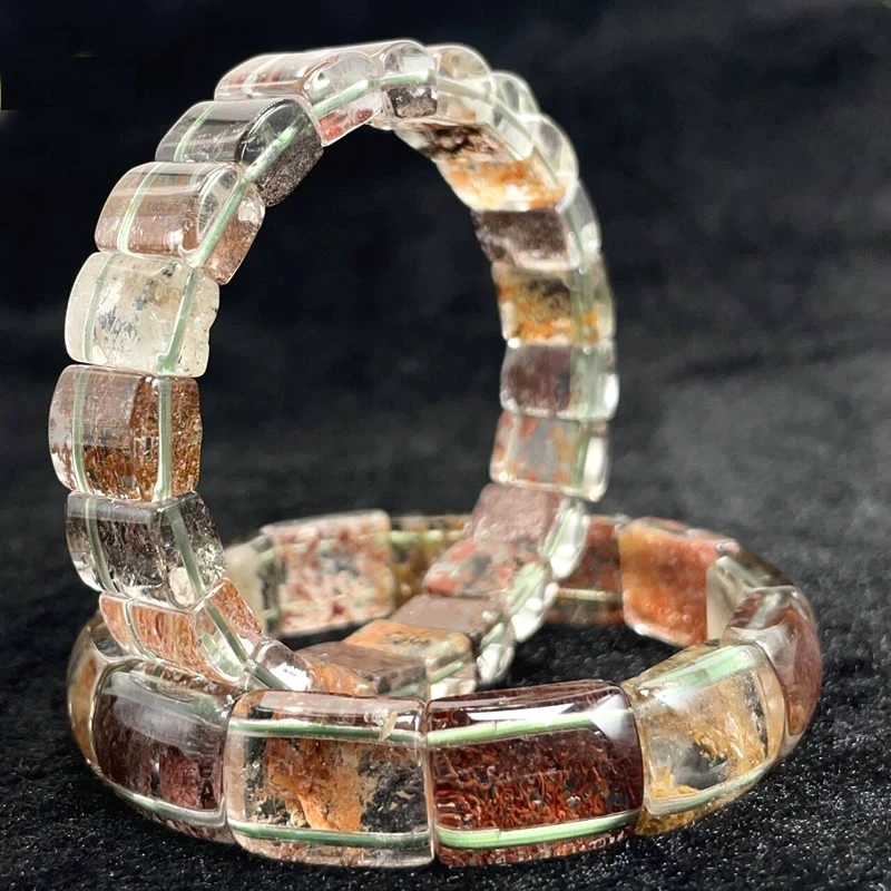 

New Colored Natural Stone Four Seasons Ghost Crystal Quartz Rectangular Bracelet for Men and Women Couples Lucky Fashion Jewelry