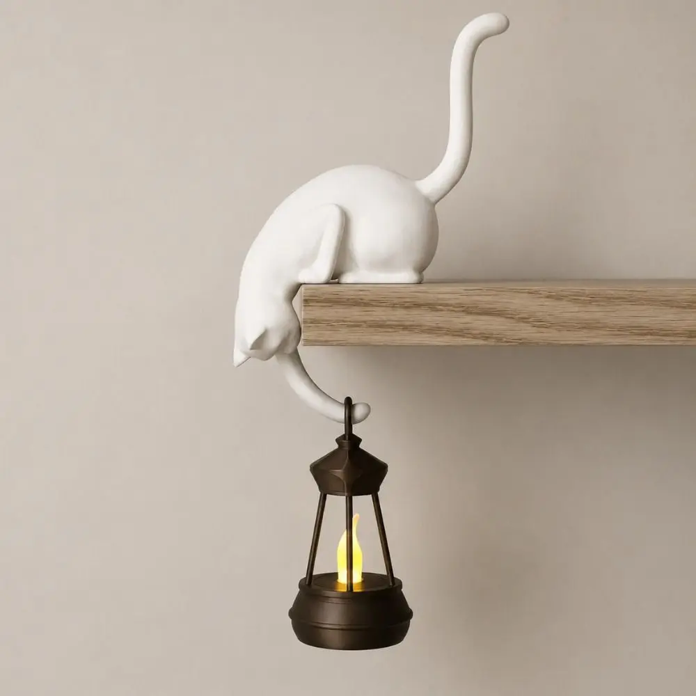 3D Printed Cat-Shaped Wall Hook Cute Inverted Hanging Wall Key Rack Funny Creative Animal Figurine Hook Desktop Decor