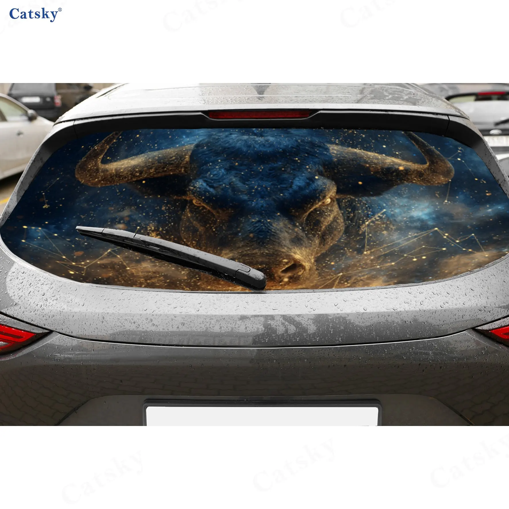 Starry Sky Taurus PVC Perforated Car Vinyl Wraps, Durable Car Windshield Sticker, Waterproof Car Window Decal