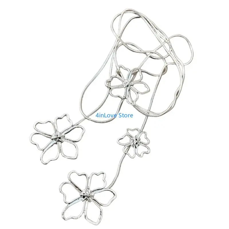 

T4MD Изысканное длинное ожерелье с полым лепестком, элегантное металлическое ожерелье