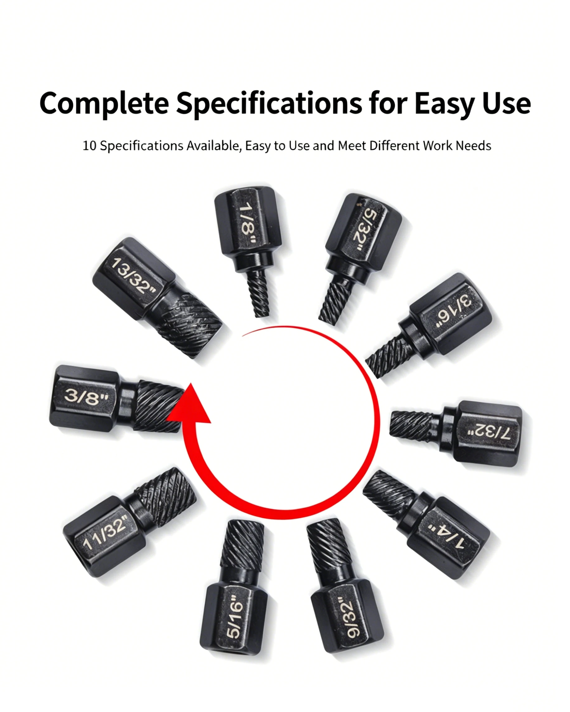 10PCS Alloy Steel Multi-Spline Screw Extraction Kit, Easy Out Drill Bits for Damaged Bolt Stud with Red Carrying Box