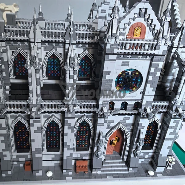 Moc conjunto de blocos de construção de catedral medieval, arquitetura, vista de rua, modelo de castelo, quebra-cabeça diy, brinquedos para crianças, presente de aniversário