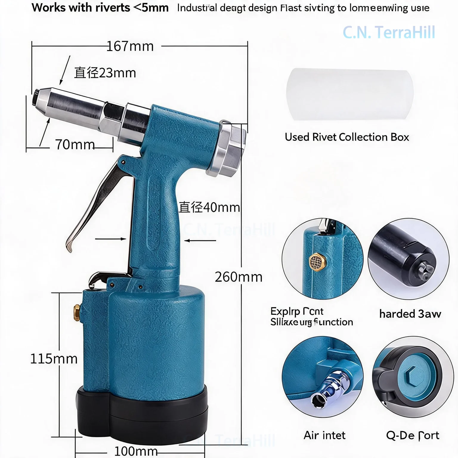 Industrial Pneumatic Rivet Gun Blind Rivet Tool Stainless Steel Core Pull Riveter Three-Jaw Riveting Machine