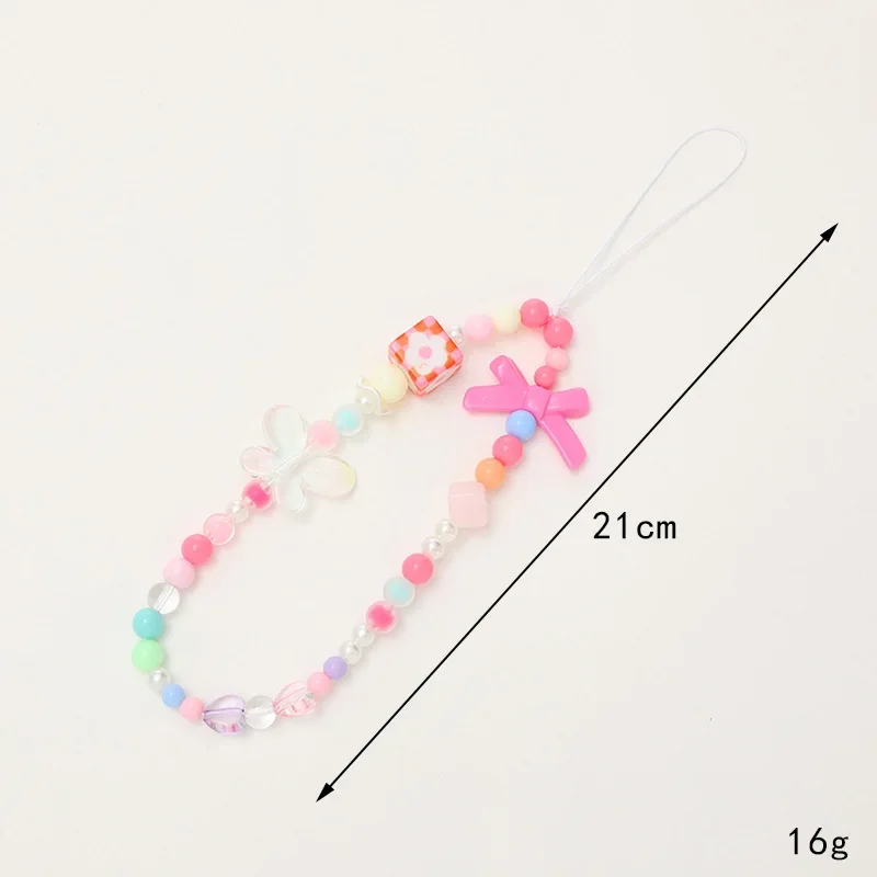 Candy Colored Bear Scallop Beaded Phone Lanyard Exquisite Bow Flower Fishtail Charm Phone Case Rope Jewelry for Women Party Gift