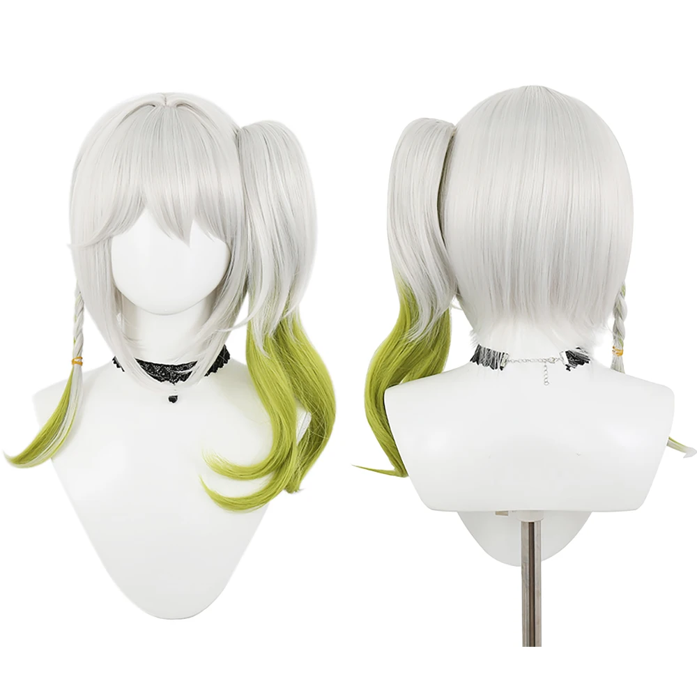 

Nahida Cosplay Wig Silver Green Gradient Heat Resistant Synthetic Hair Anime Ponytail with Braids Wig for Halloween Comic Con
