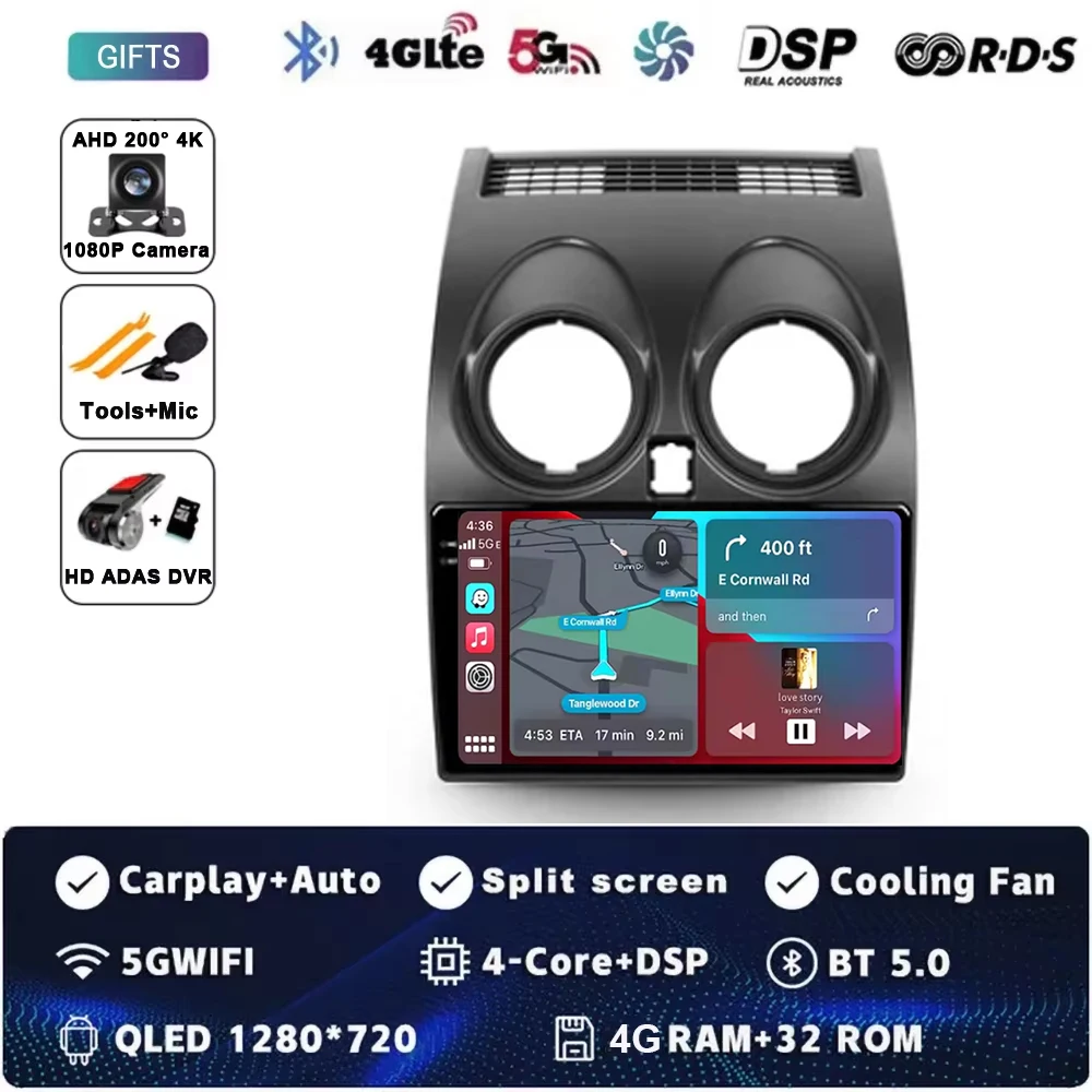 Android 16 autoradio GPS navigatie QLED Carplay Auto multimediasysteem speler BT voor Nissan Qashqai 1 J10 2006 - 2013