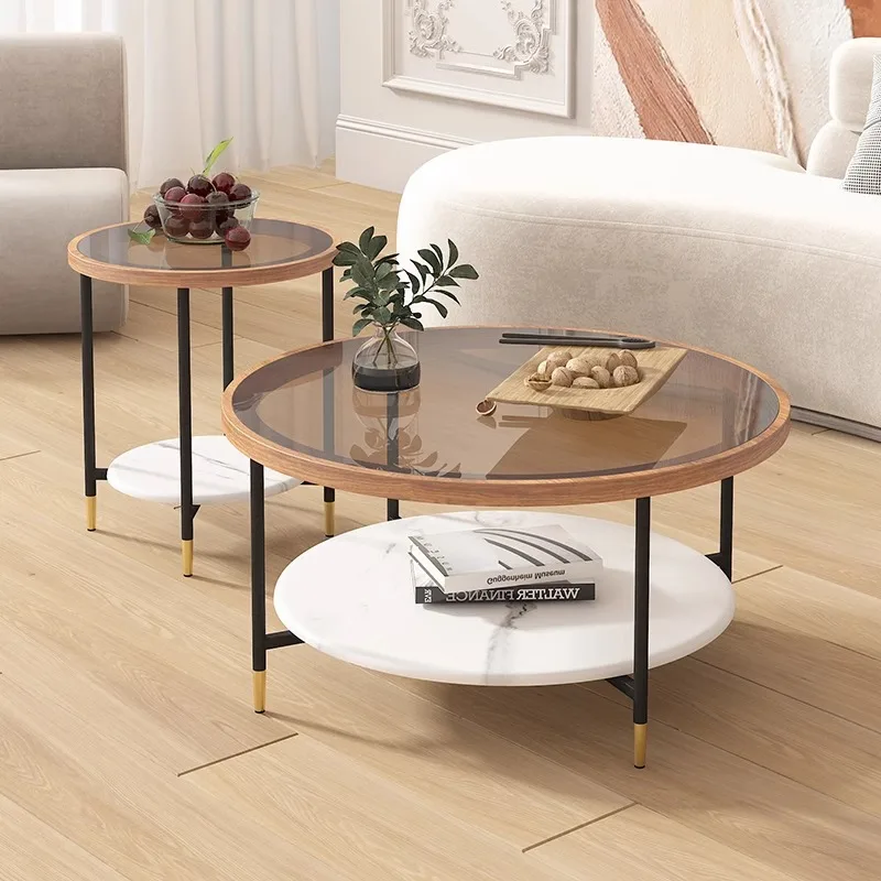 

Medieval style simple modern small apartment living room household round coffee table combination Nordic light luxury Changhong