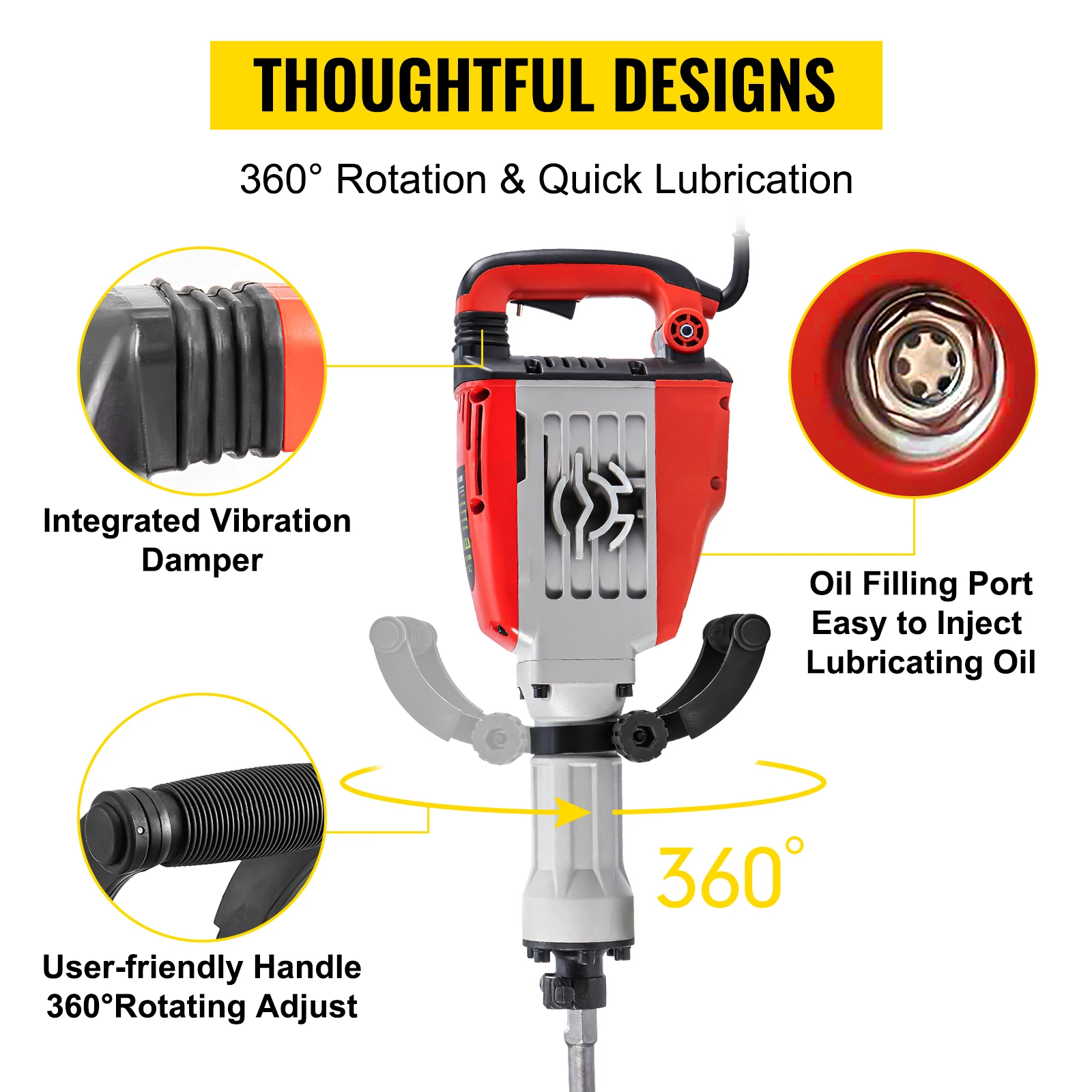 VEVOR Demolition Jack 3800W martello rotante multifunzionale con trapano a percussione elettrico per martello demolitore a terra in calcestruzzo