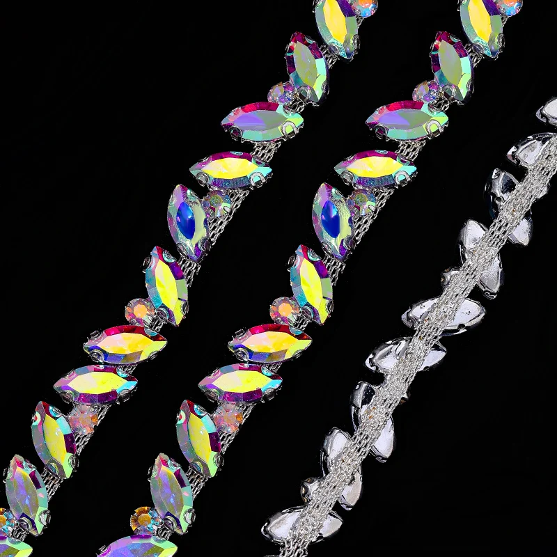 Ducrystarl 1Yard/90cm Strass Klaue Kette Silber Basis auf Kristall Strass Kette Trim Kleid Kleidungs stück Accessoires nähen