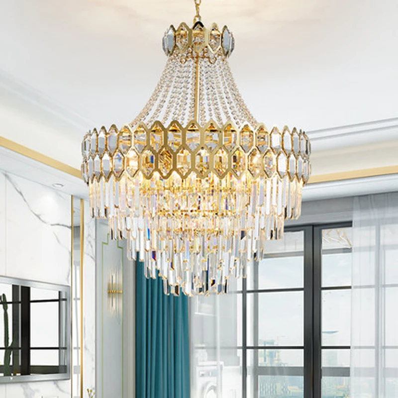 

Postmodern minimalist American light luxury crystal chandelier duplex villa hotel lobby staircase Pendant lightsliving room lamp