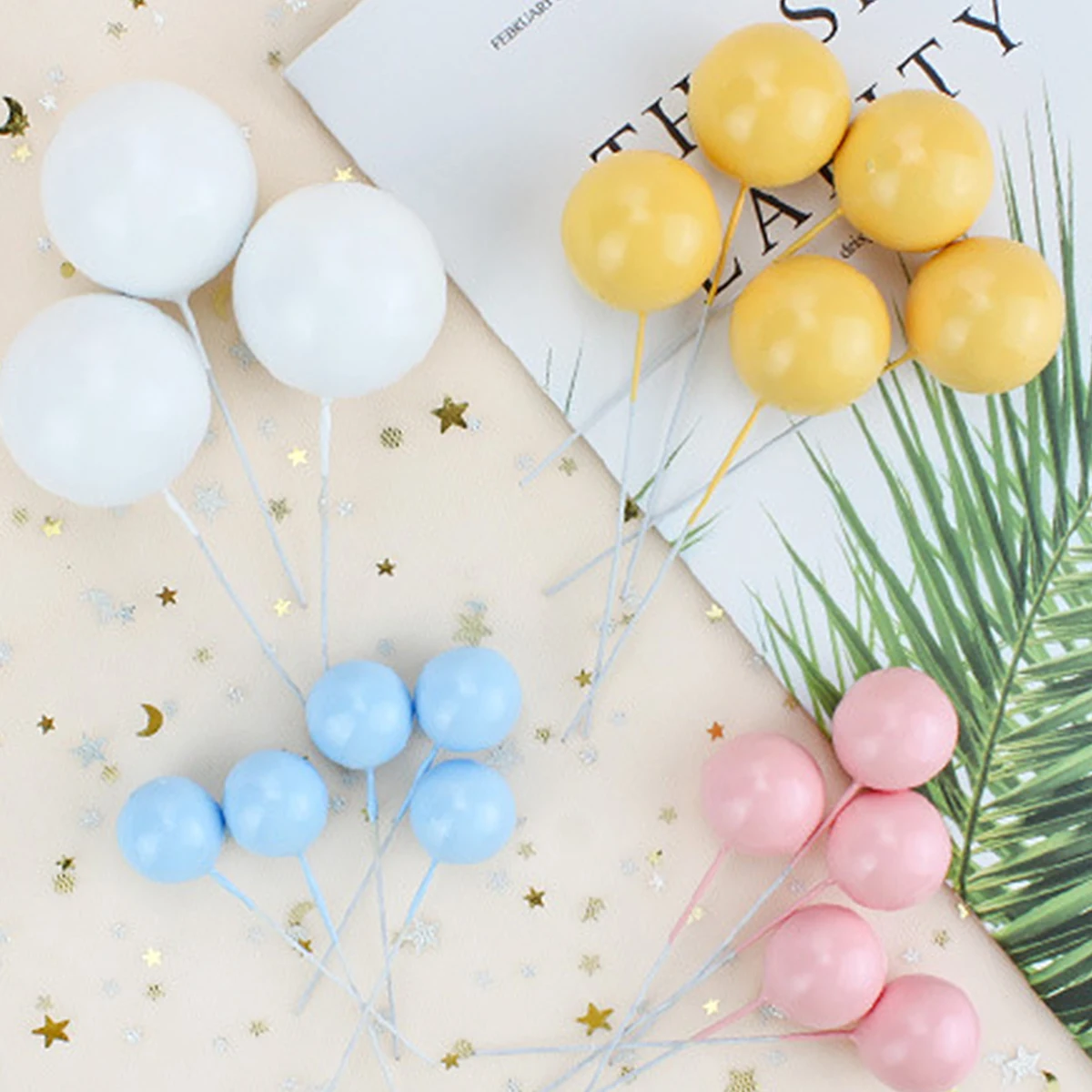 

20Pcs Cake Topper Colorful Ball Cake Topper DIY Cupcake Flag Christmas Ball Wedding Decor Birthday Decoration