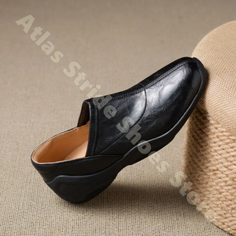 Leather Loafers Slip On Wedge Heel Comfortable Non Slip Cushioned Supportive Breathable Lightweight Casual Walking Work Shoes