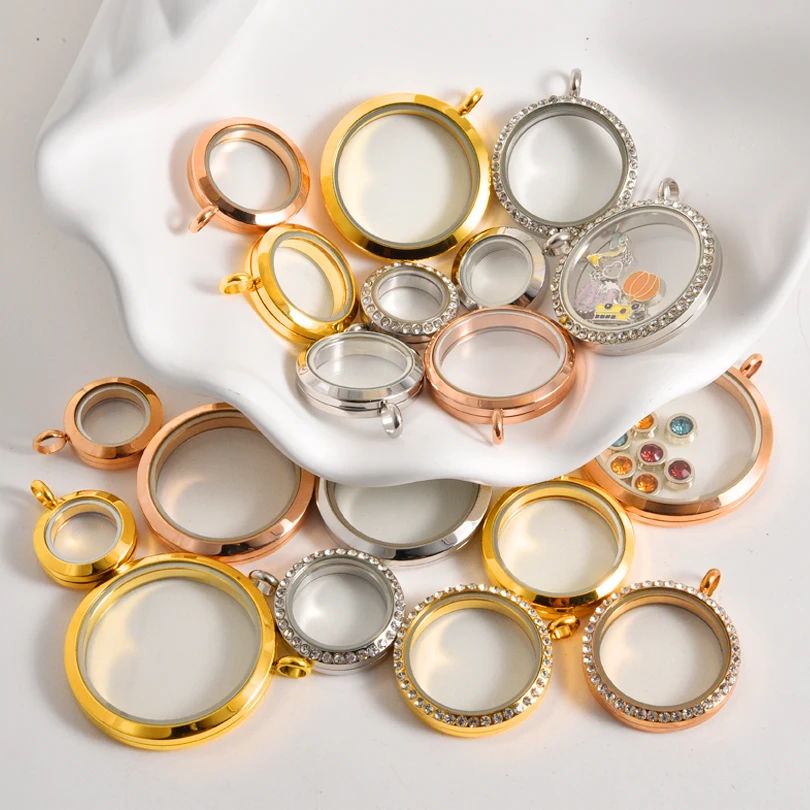 

10Pcs/Lot Openable Round Cremation Urn Memory Locket Pendant Jewelry Stainless Steel Glass Medaillon Coin Bezel Colgantes Making