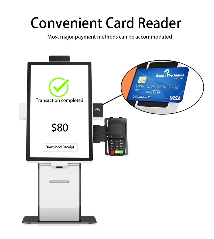 Reader Touch Screen & SDK FunctionAll-in-One 15.6 21.5 24 inch Desktop Self-Order Restaurant Kiosk with Barcode