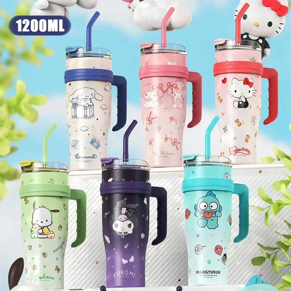 Sanrio Anime Stainless Steel Insulated 1200ml Cup Large Capacity Hello Kitty Cinnamoroll Car Portable Wholesale Brithday Gift