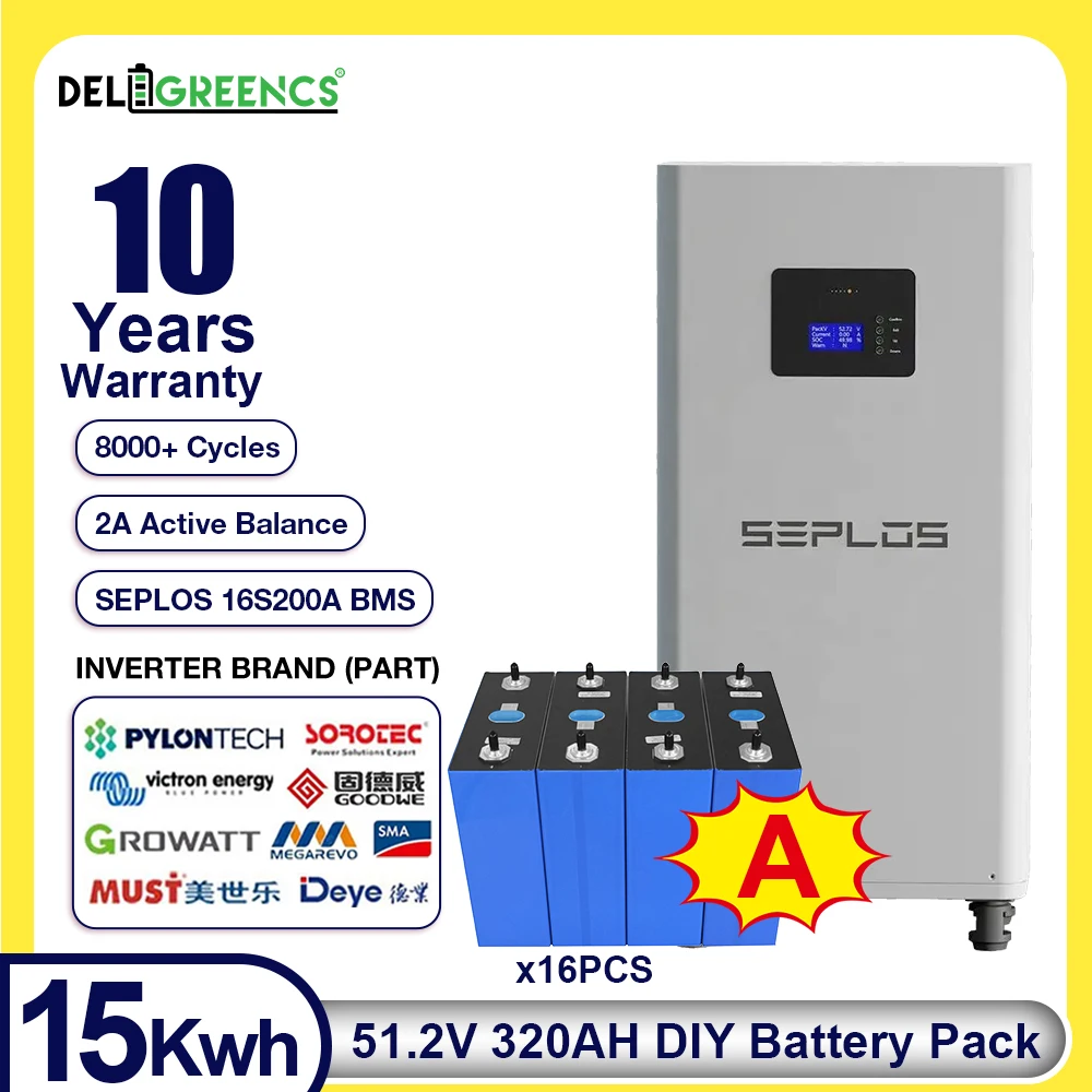 Solar Solution 51.2V 320AH EVE Grade A DIY Battery Pack SEPLOS Vertical 3.0 SEPLOS BMS Active Balancing Smart COM Poland Warehou