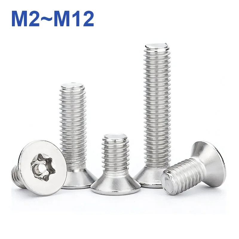 304 A2 Stainless Steel Six-Lobe Torx Flat Countersunk Head with Column Pin Tamper Proof Anti Theft Security Screw Bolt M2-M12