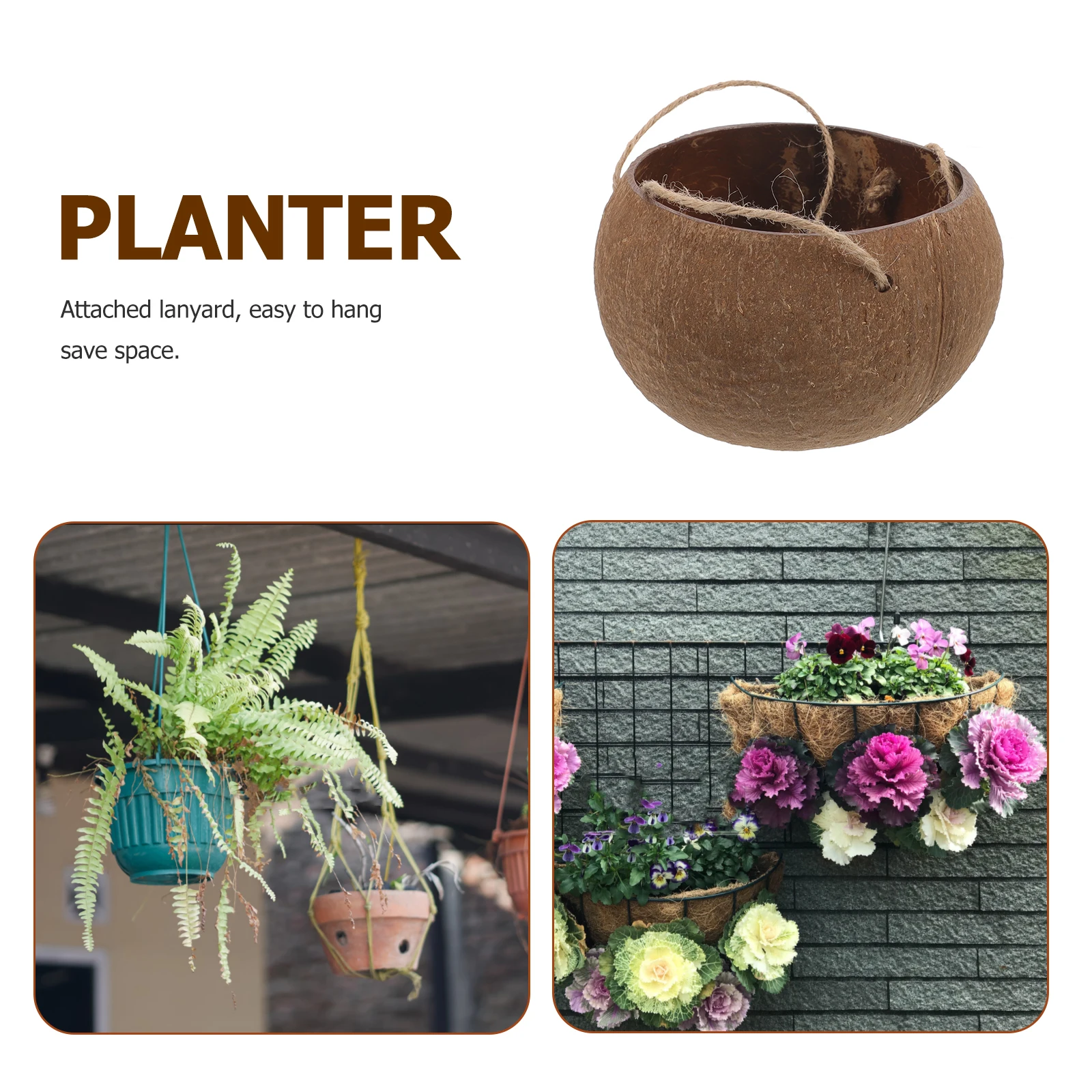 

Coconut Shell Hanging Flower Pot Natural Waterproof Planter Home Decor Garden Basket hanging baskets for plants