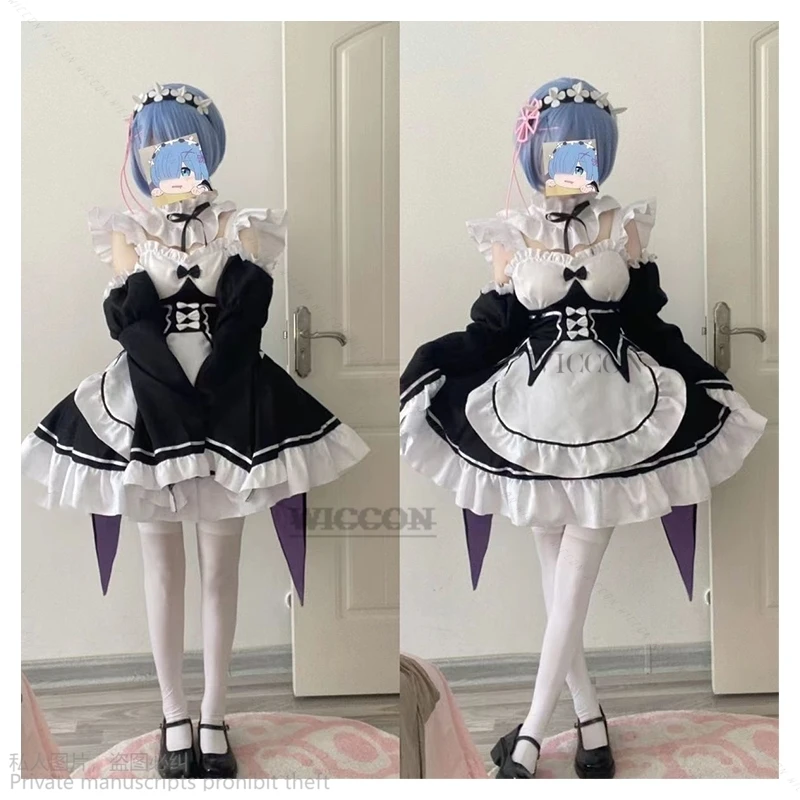 

Anime Ram/Rem Lolita Maid Cosplay Costumes Vestido Re:zero Kara Hajimeru Isekai Seikatsu Halloween Costumes for Women Loli Dress