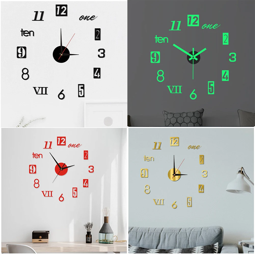 Large 3D Self-Adhesive Numbers Mirror Wall Clock Wall Stickers Home DIY Wall Clock Art Acrylic Clock Sticker Living Room Decor