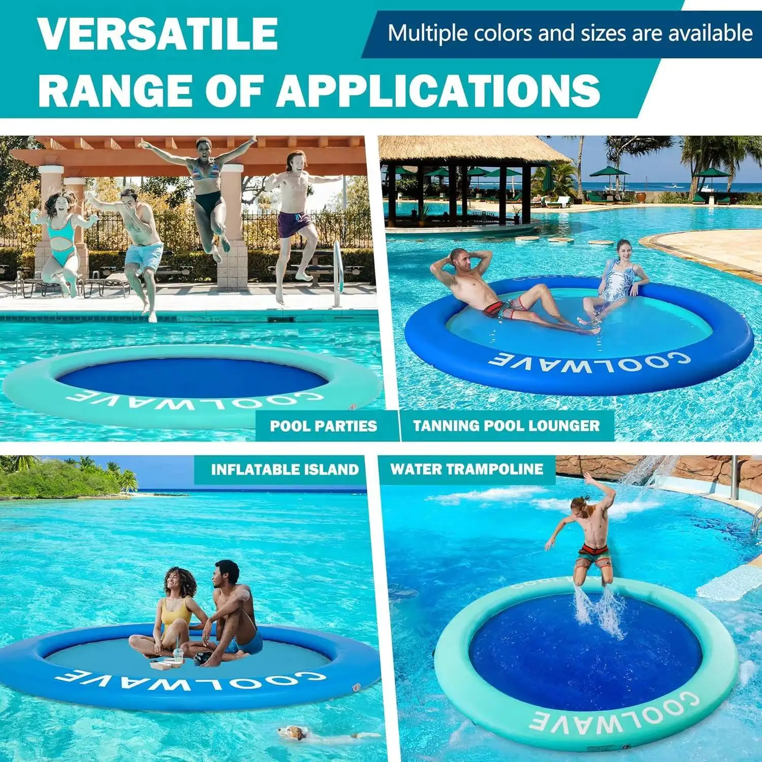أرجوحة مائية قابلة للنفخ من COOLWAVE، قاعدة عائمة قابلة للنفخ للعائلة والأصدقاء، حلقة عائمة للحفلات، تناسب متعددة P