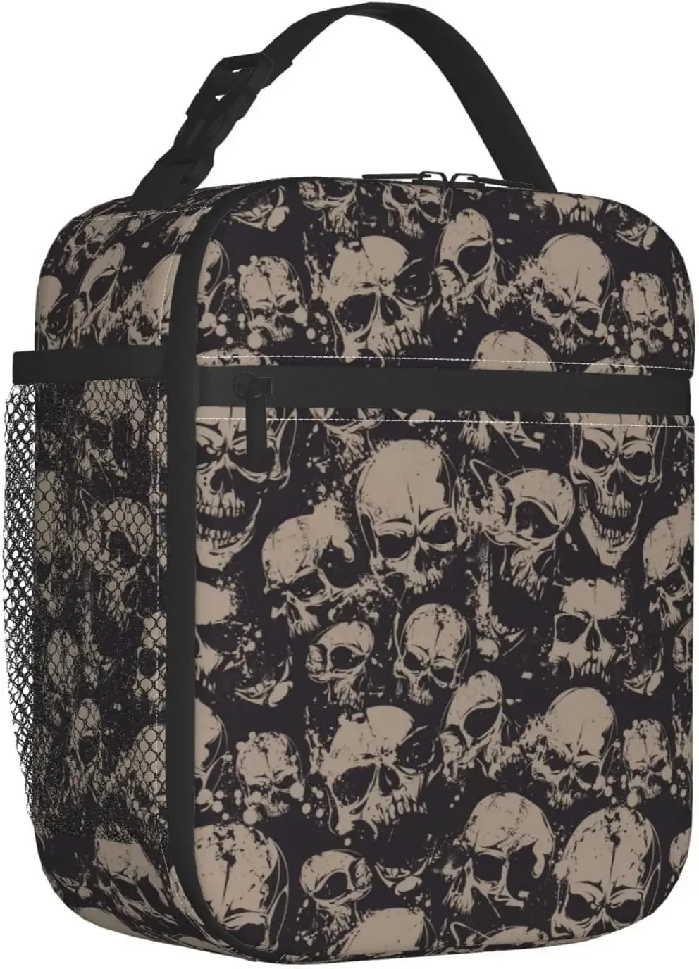 Human Skull Skeleton Funny Halloween Insulated Lunch Bag Portable Reusable Zipper Lunch Box For Men Women Work Picnic Travel