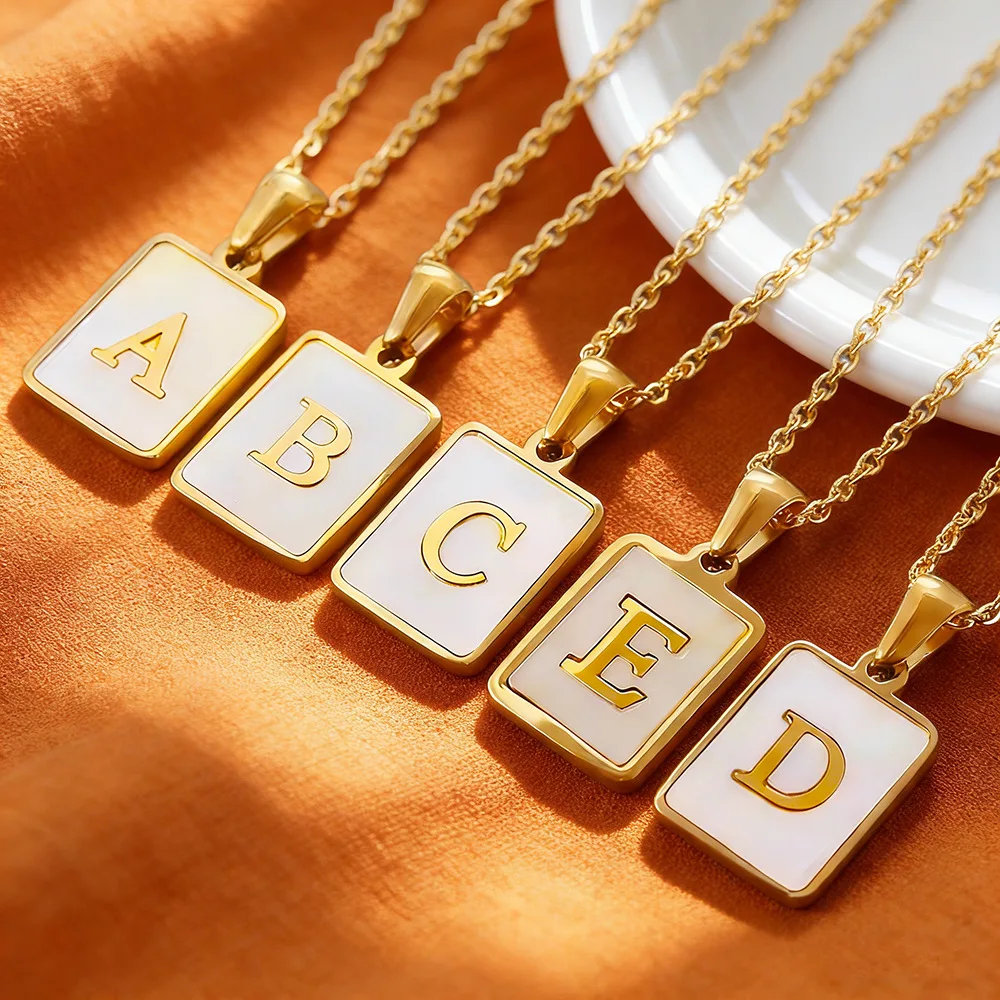 

White Shell Alphabet Pendant Titanium Steel Non-Fading Unique Women's Sweater Chain Clavicle Chain Luxury Minimalist Necklace