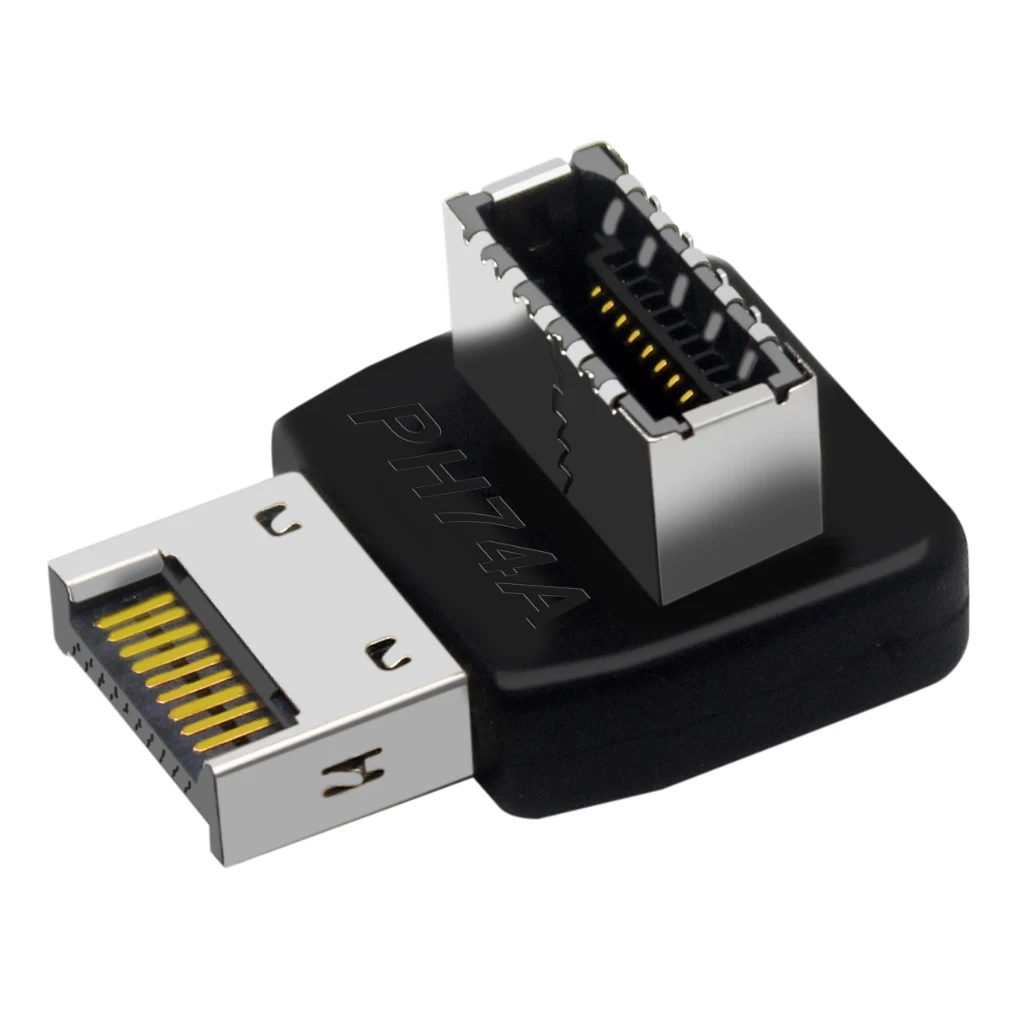 USB 3.1 10Gbps USB 3.2 20Gbps Type-E 90 Degree Adapter Converter Case Front Type-C Socket for Computer Motherboard PH74A PH74B