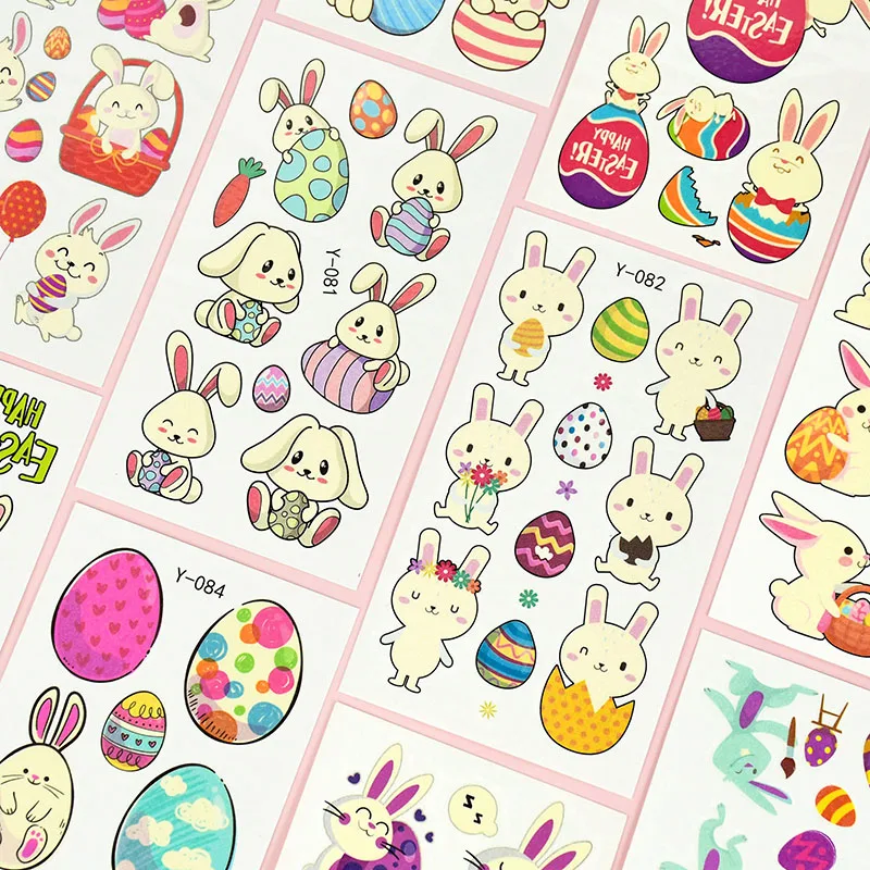 10sheet Happy Easter Luminous Tattoo Stickers Cartoon Rabbit Bunny Egg Glow In The Dark Temporary Tattoo Easter Party Decoration