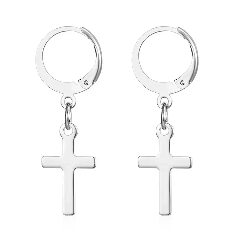 Pendientes de aro con colgante Cruz acero inoxidable para hombres y mujeres, joyería masculina Punk, sin colorear, anill