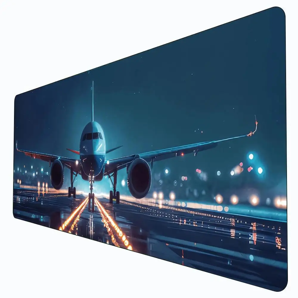 

Коврик для мыши с дизайном «Ночной вид аэропорта», игровой коврик для мыши, резиновая основа с прошитыми краями, нескользящий настольный коврик, большие настольные аксессуары