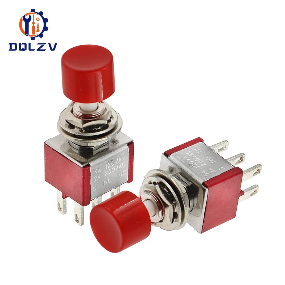 5PCS 10PCS PS-202 Mini 6mm 6Pin SPDT DPDT Momentary Push Button Switch 2A 250VAC 5A 120VAC Toggle Switch With Red Cap