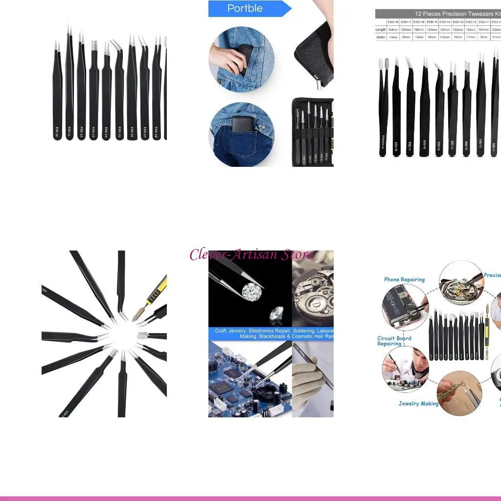 

E06B 12 PCS Tweezers Kits with Double-head Metal for Crowbar Precise Instruments