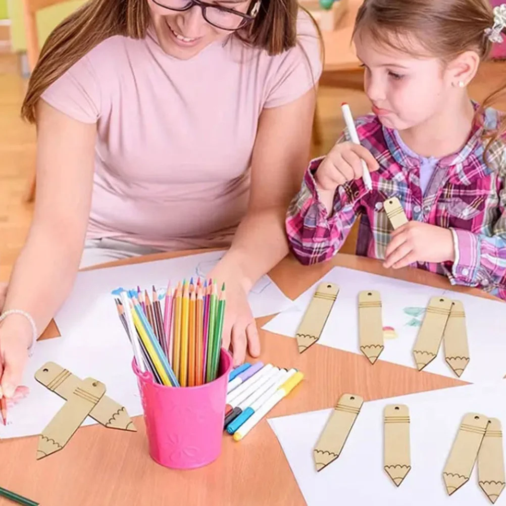

30Pcs Wood Bookmarks Blank Pencil Shaped Sturdy DIY Craft Unfinished Wooden Tags for Decoration and Creative DIY Projects