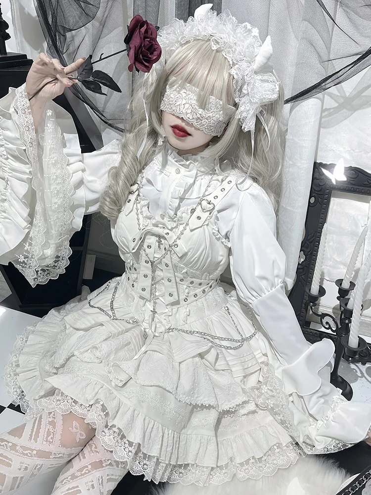 Vestido estilo Lolita JSK con lazo gótico, falda ajustada con tirantes finos, minivestidos dulces para mujer y chaleco pequeño de dos piezas