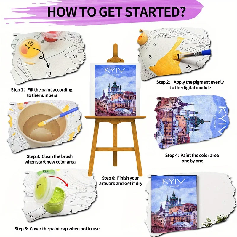 Professional Art Use 2D/Flat Kyiv Cityscape Digital Oil Painting Artwork, DIY Adult Paint by Numbers Kit, Easy to Learn and Suit