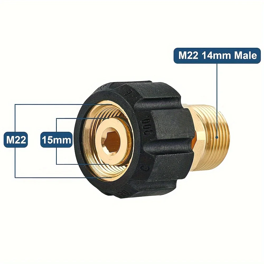 Hochdruckreiniger-Adapter M22, 15 mm Buchse auf 14 mm Stecker, Schnellanschluss, 4500 PSI, Hochdruckreiniger-Kupplung für Schlauch/Pistole – Detail 6