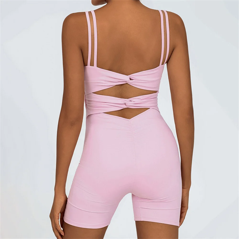 

Jumpsuit Fitness Sports Overalls Hollow Out Pleate Backless Cross Fitness Workout Bodysuit Outwear Running Sport Suit