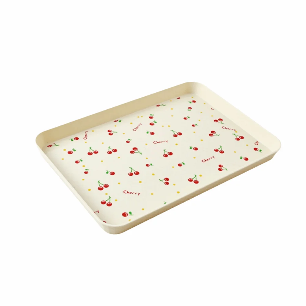 

Cherry Pattern Rectangular Storage Tray Stackable Durable Plastic Dessert Tray Anti-Slip Scratch Resistant Fruit Tray