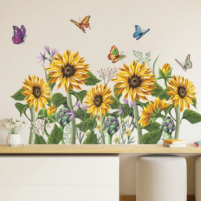 

Sunflower Vinyl Tile Child Wall Stickers For Girl Room Decor Wall Decor Furniture Sticker Adhesive Wallpaper Bedroom Accessories