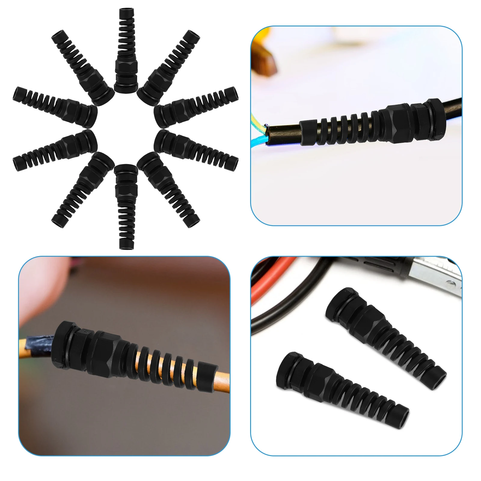 10pcs Strain Relief Waterproof Wire Grommet Nylon Spring Style Cable Joints Plastic Adjustable Cable Glands Set Versatile Sturdy