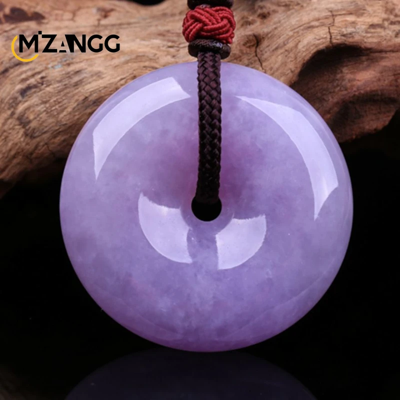 Natural Jadeite Violet Peace Buckle Pendant Men's and Women's A Goods Jade Necklace Fashion Luxury Jewelry Young Women Gifts