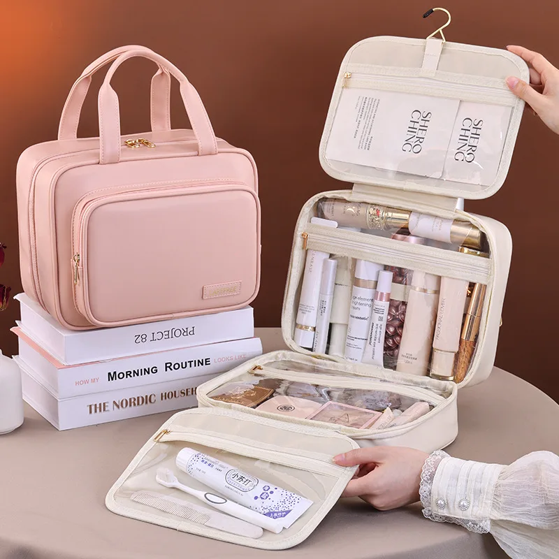

Makeup Toiletries Organizer Large Capacity PU Leather Cosmetic Bag For Women Portable Travel Storage Makeup Organizer
