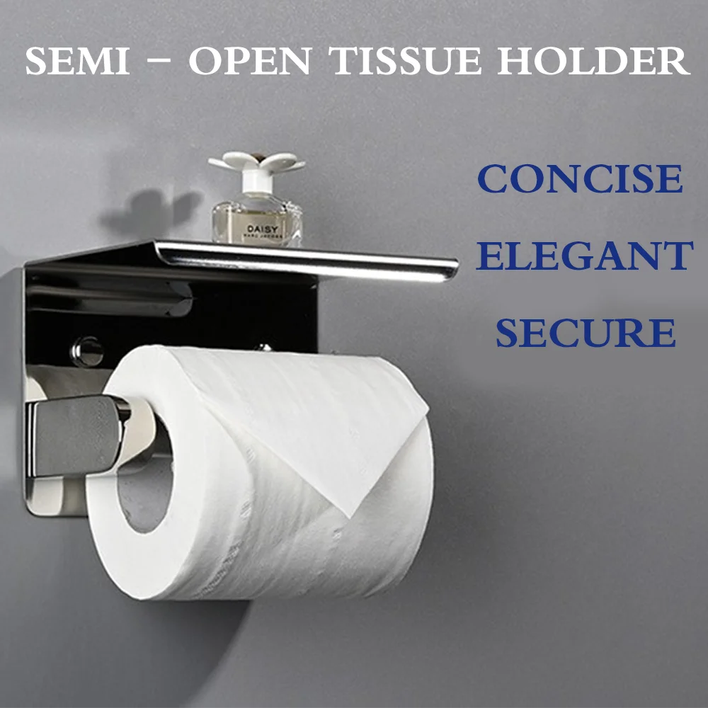 حامل ورق التواليت من الفولاذ المقاوم للصدأ مثبت على الحائط مع رف مناديل ورقية وحامل مناديل ورقية وتصميم منظم تخزين الحمام
