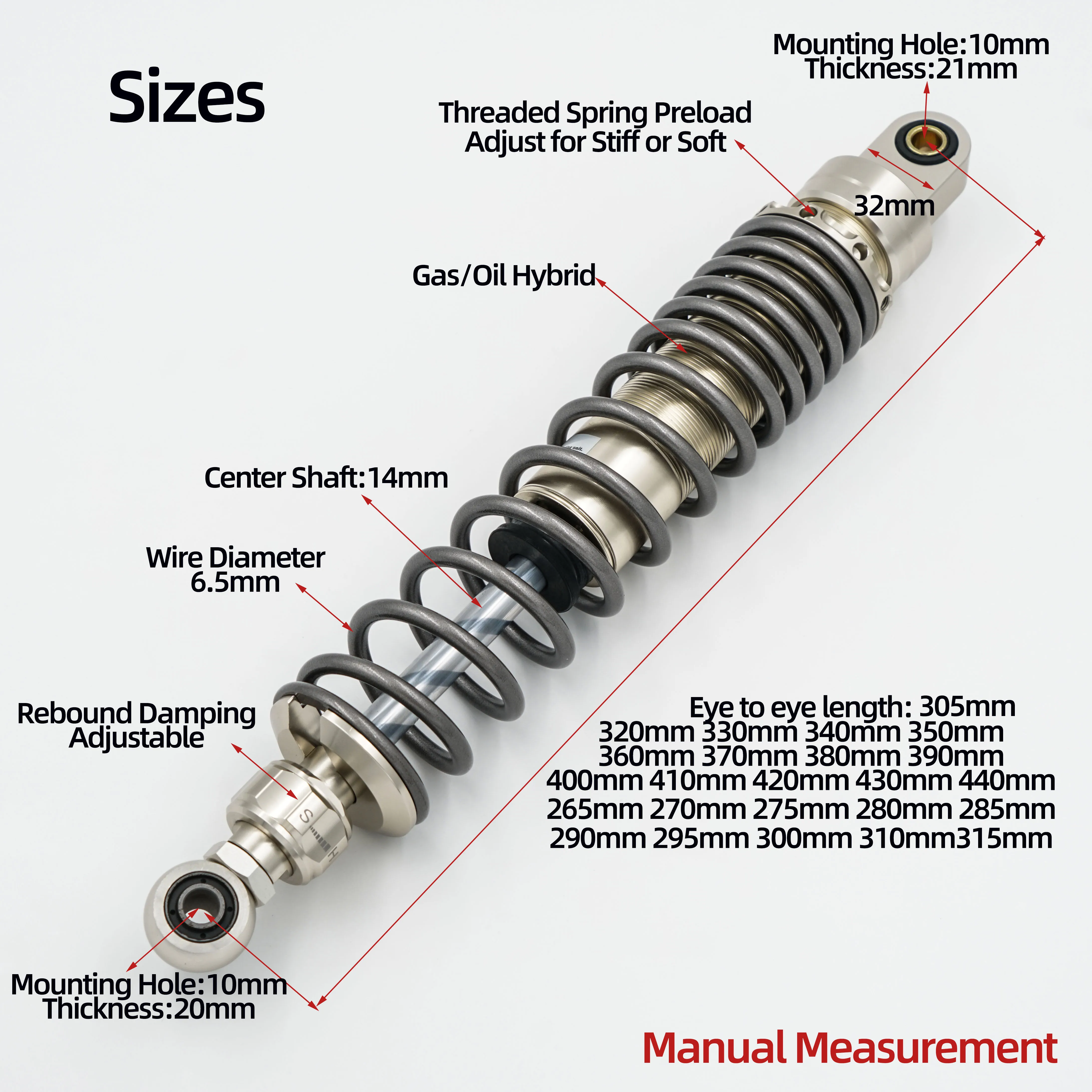

Titanium Rear Shocks for Honda CL300,CL500,Zontes 350D,350E,Cyclone RT3,Joymax Z300,Cruisym 300,Voge SR250GT,Cyclone RE3,Xmax250