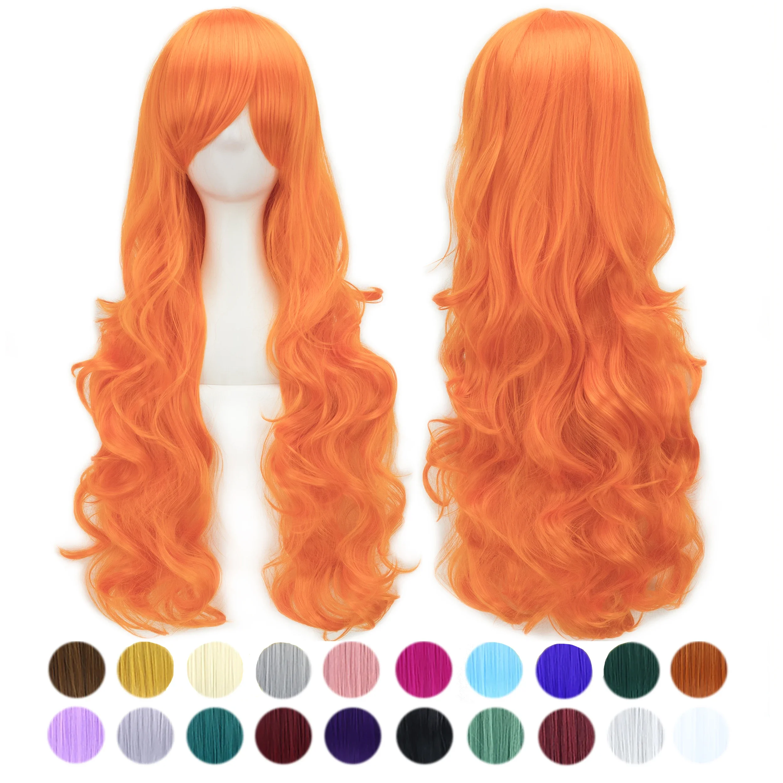 Peruca de cabelo ondulado sintético para mulheres, resistente ao calor, laranja, longo, festa, acessórios de cabelo, 30 cores, 32 £